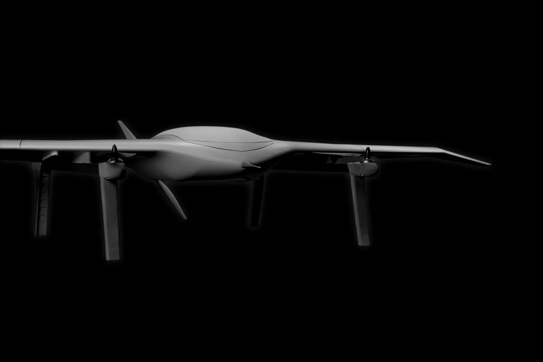 Front studio view of the DeltaQuad Evo Tactical VTOL aircraft